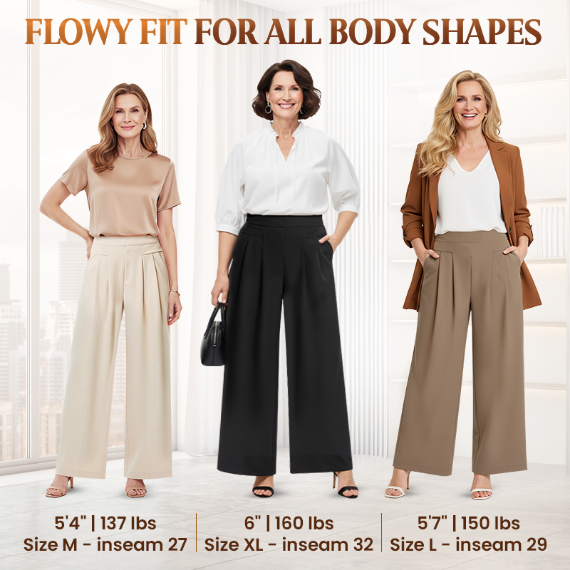 Drapey Soft Elegant High-Waisted Wide-Leg Pants