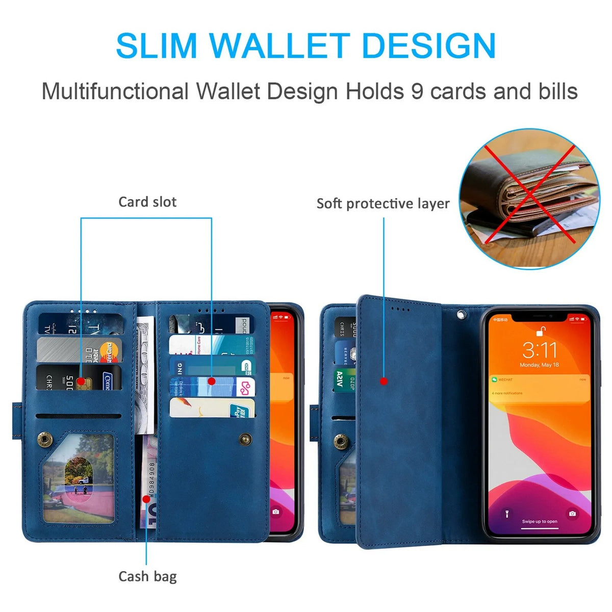 Luxury Zipper Wallet Phone Case for iPhone