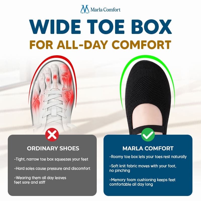 Women's Wide Toe Box Knit Mary Jane Flats, Slip-On Non-Slip Walking Shoes