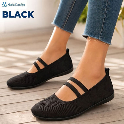 Women's Wide Toe Box Knit Mary Jane Flats, Slip-On Non-Slip Walking Shoes