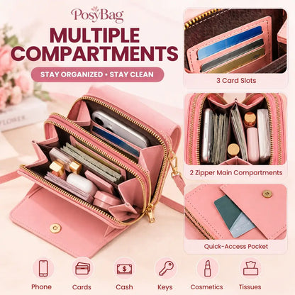 PosyBag - Touch Screen Waterproof Leather Crossbody Phone Bag for iPhone, Galaxy & Other