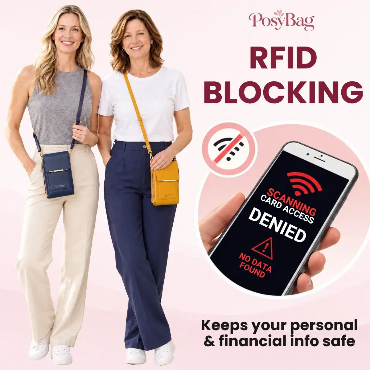 PosyBag - Touch Screen Waterproof Leather Crossbody Phone Bag for iPhone, Galaxy & Other