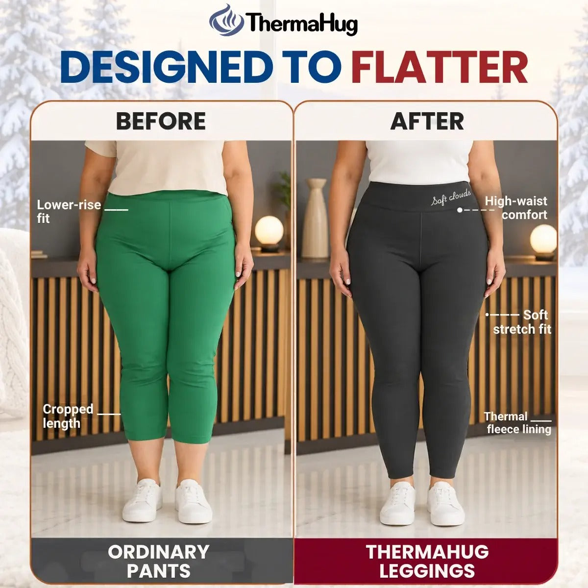 ThermaHug - Thermal High-Waisted Lambswool Fleece Lining Cozy Comfort Leggings