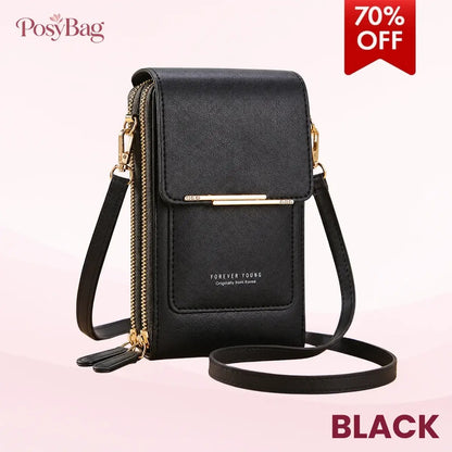 PosyBag - Touch Screen Waterproof Leather Crossbody Phone Bag for iPhone, Galaxy & Other