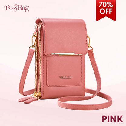 PosyBag - Touch Screen Waterproof Leather Crossbody Phone Bag for iPhone, Galaxy & Other