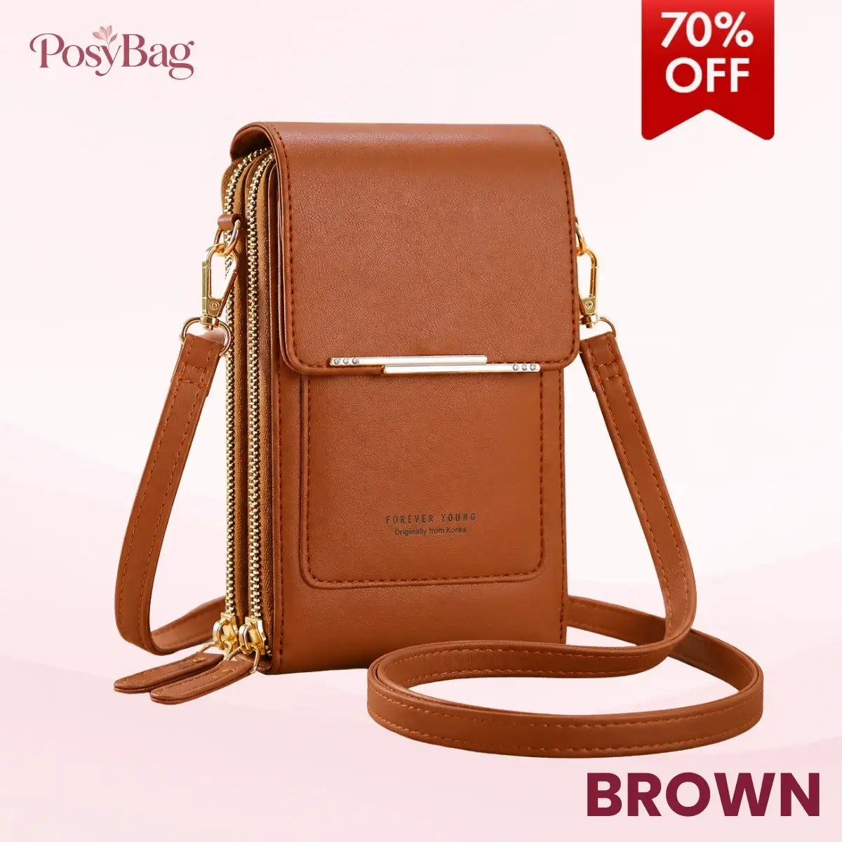 PosyBag - Touch Screen Waterproof Leather Crossbody Phone Bag for iPhone, Galaxy & Other