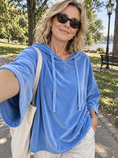 Women's Velour Oversized Hoodie 3/4 Sleeve
