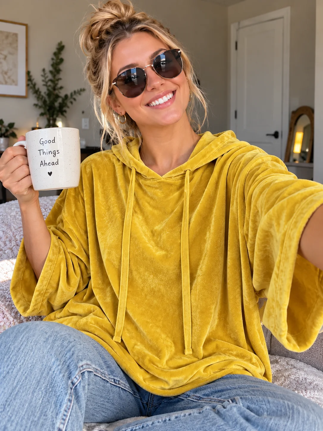 Women's Velour Oversized Hoodie 3/4 Sleeve
