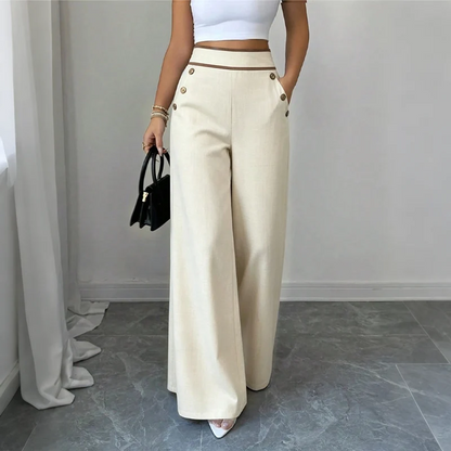 Contrast-Trim Wide-Leg Pants – legant Drape & Flattering High-Rise
