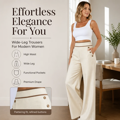 Contrast-Trim Wide-Leg Pants – legant Drape & Flattering High-Rise