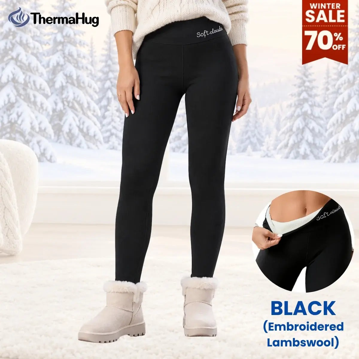 ThermaHug - Thermal High-Waisted Lambswool Fleece Lining Cozy Comfort Leggings