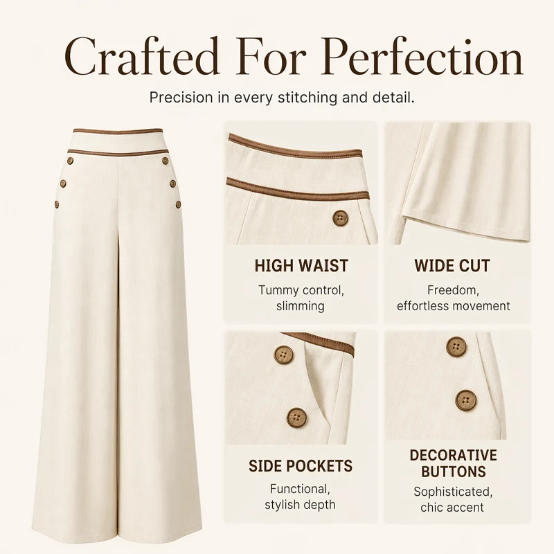 Contrast-Trim Wide-Leg Pants – legant Drape & Flattering High-Rise