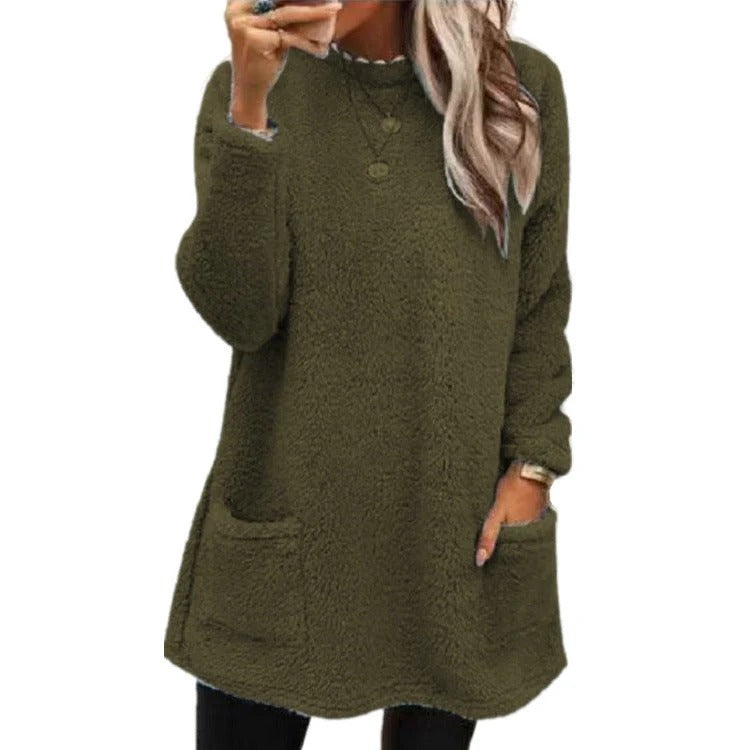 🧶 Women's warm round neck long sleeve top - Soft, comfortable everyday wear✨