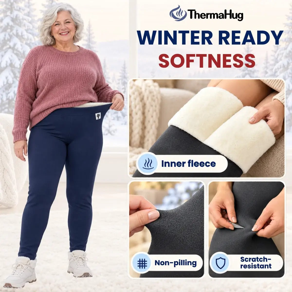 ThermaHug - Thermal High-Waisted Lambswool Fleece Lining Cozy Comfort Leggings