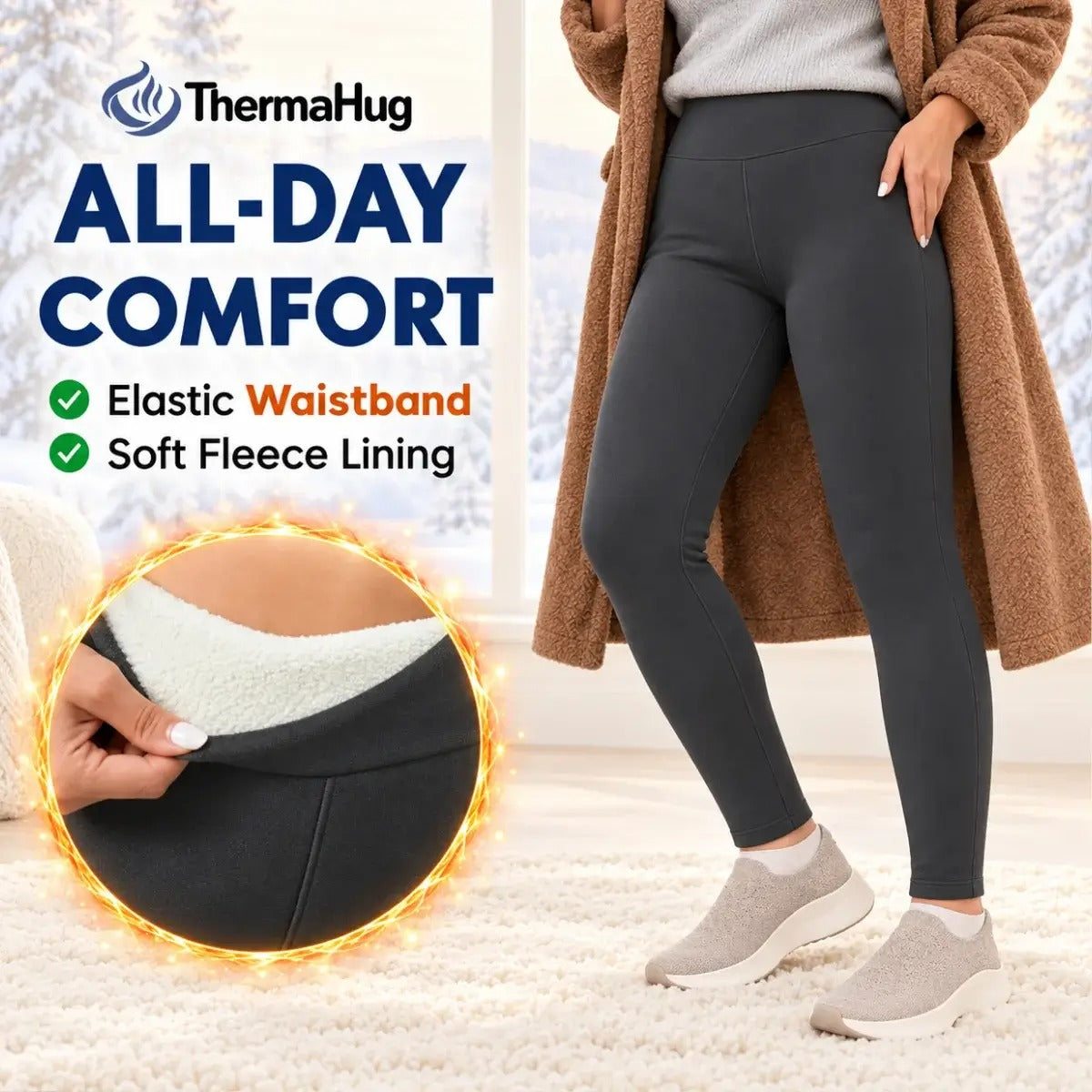 ThermaHug - Thermal High-Waisted Lambswool Fleece Lining Cozy Comfort Leggings