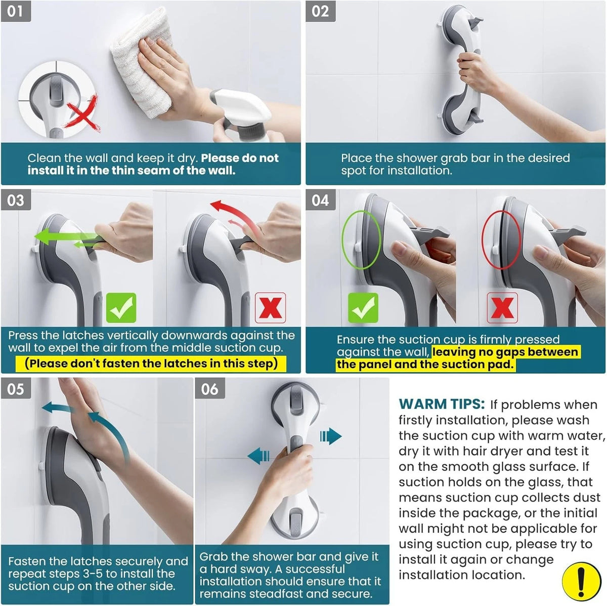 💥Last Day SALE Shower Grab Bars Suction No-Drill Bathroom Safety Handle