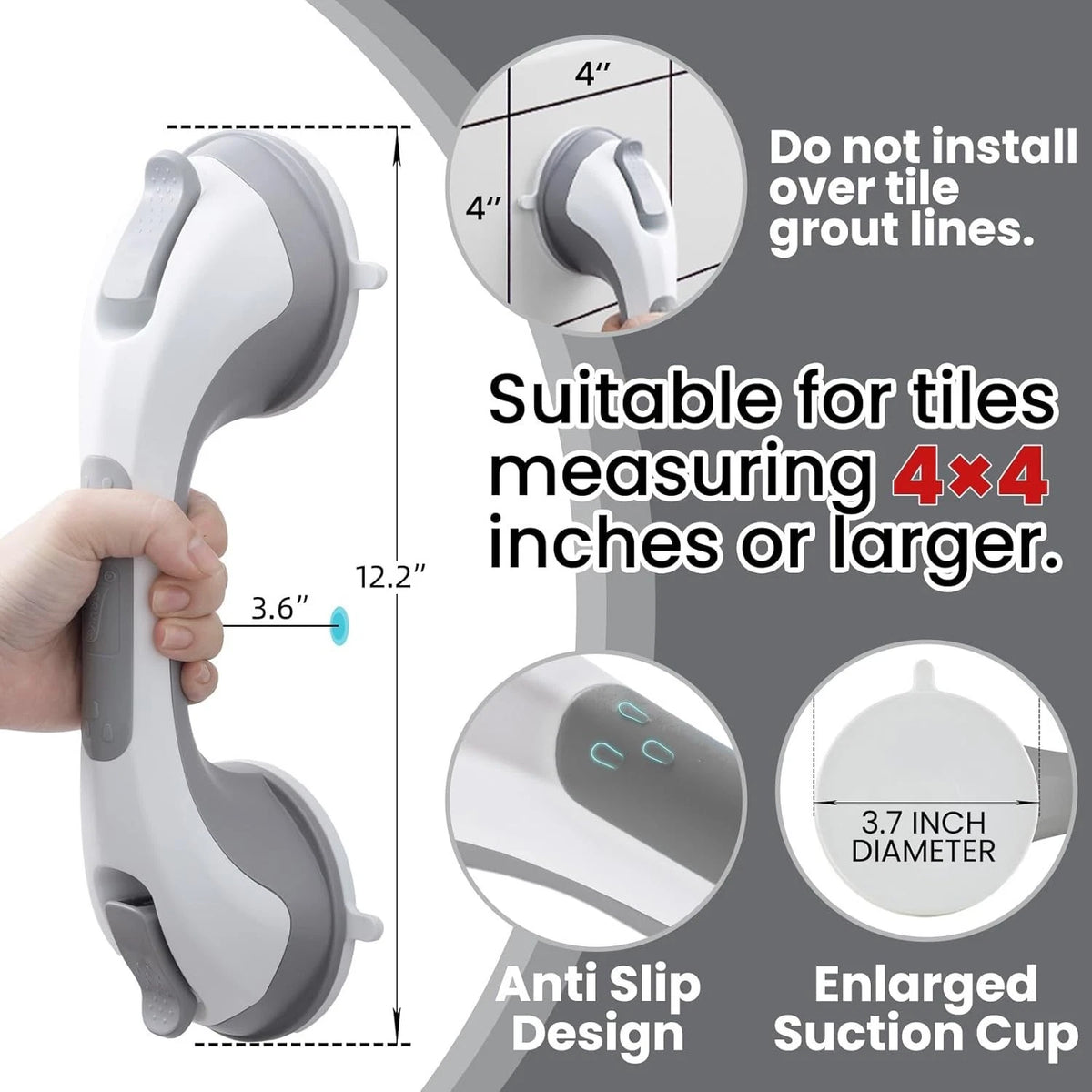 💥Last Day SALE Shower Grab Bars Suction No-Drill Bathroom Safety Handle