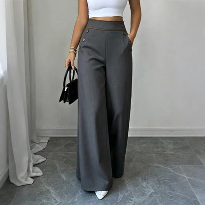 Contrast-Trim Wide-Leg Pants – legant Drape & Flattering High-Rise