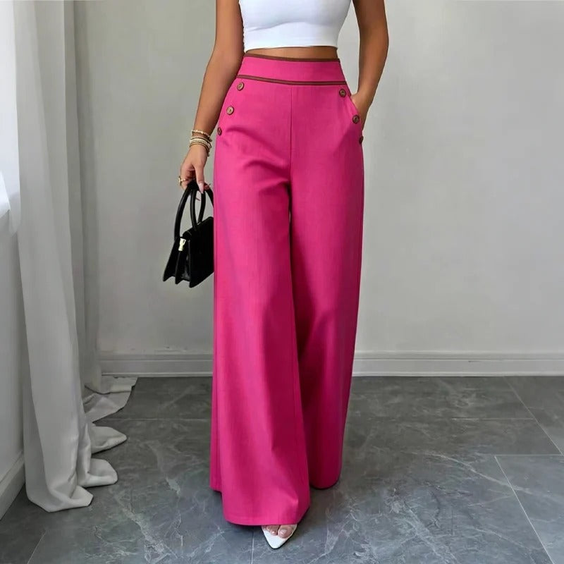 Contrast-Trim Wide-Leg Pants – legant Drape & Flattering High-Rise