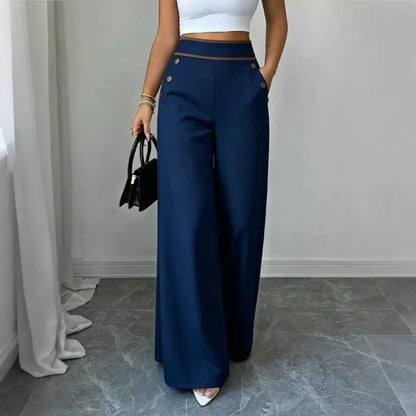 Contrast-Trim Wide-Leg Pants – legant Drape & Flattering High-Rise