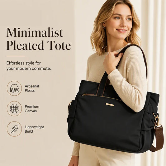 Casual Canvas Tote Bag with Pleated Side Pockets for Women