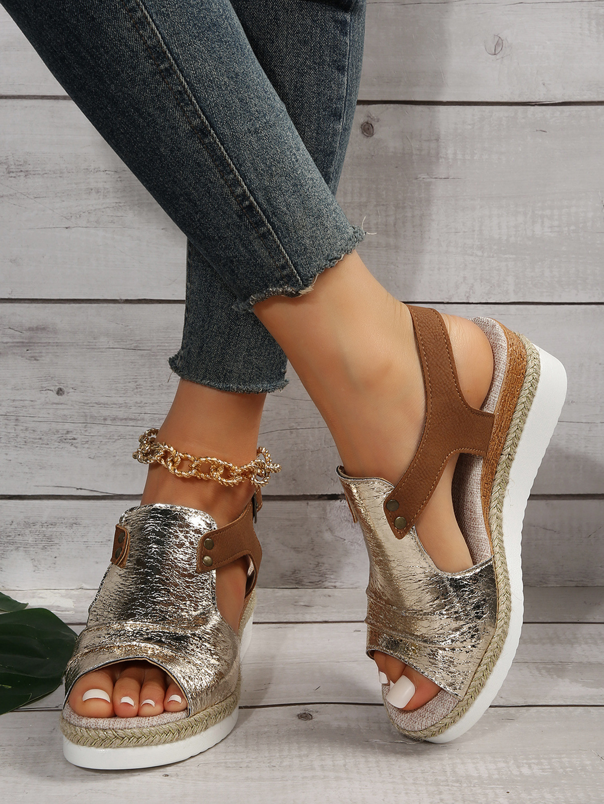 Women's Comfortable Wedge Platform Sandals – Breathable Cut-Out Ankle Strap Espadrille Slides