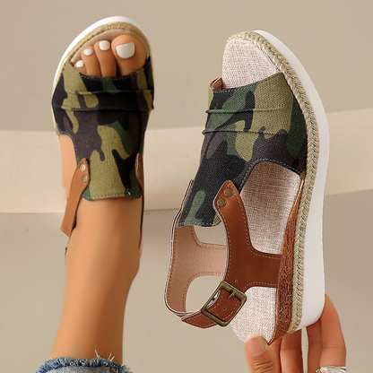 Women's Comfortable Wedge Platform Sandals – Breathable Cut-Out Ankle Strap Espadrille Slides