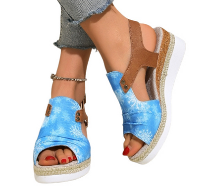 Women's Comfortable Wedge Platform Sandals – Breathable Cut-Out Ankle Strap Espadrille Slides