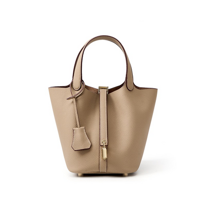 📢📢50% OFF !! ⏰Women's Genuine Pebbled Leather Bucket Bag, Top Handle Tote Handbag with Lock